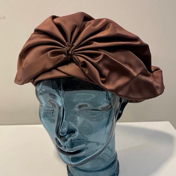 Vintage 1950s-60s Satin Turban Style Hat Brown JL - Picture 1 of 6